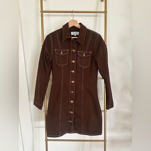 Reformation Chocolate Brown Button-Up Denim Dress